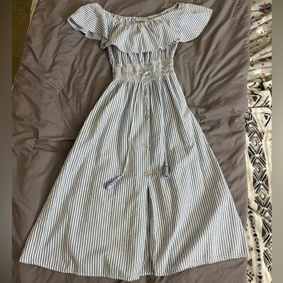 ***SOLD*** Off the Shoulder Striped Blue Dress - Picture 2 of 9